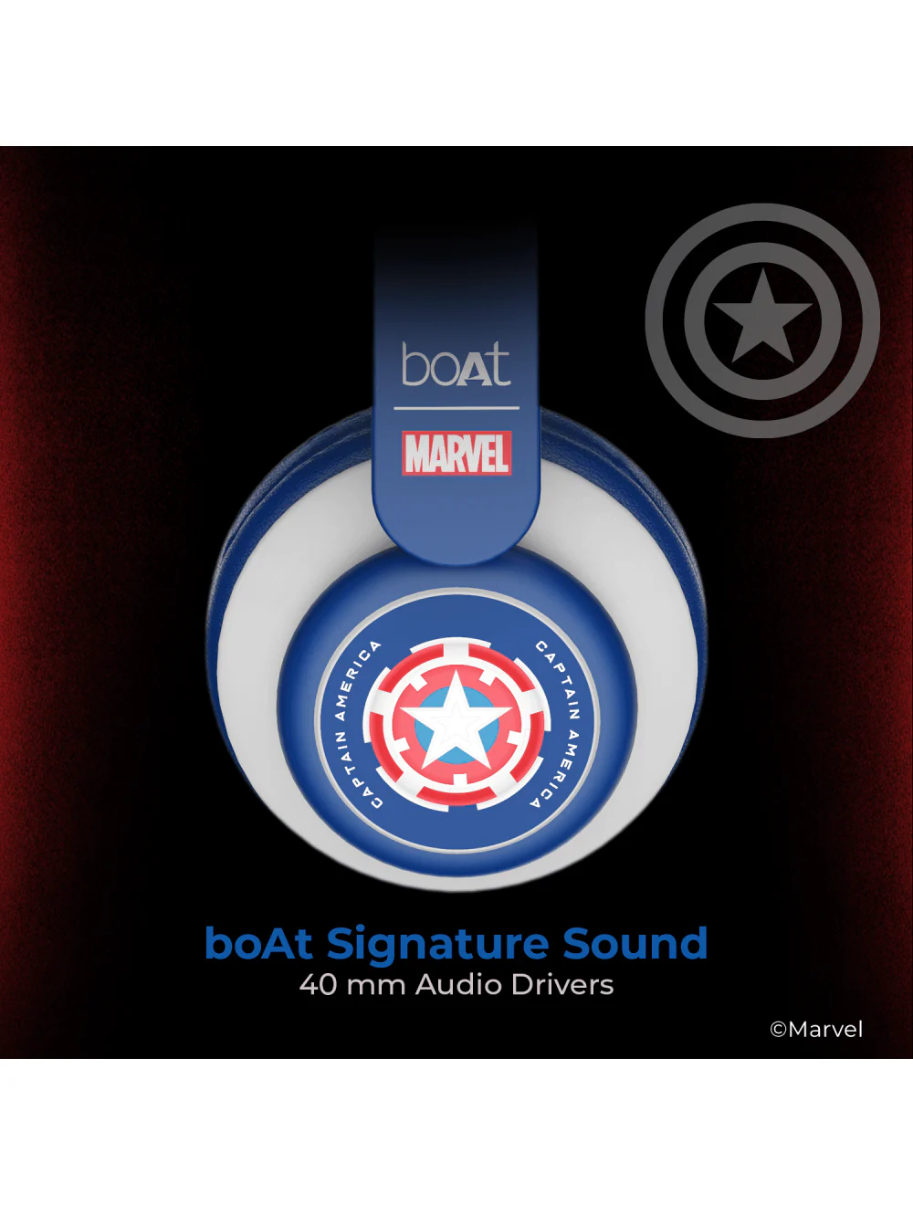 boAt Rockerz 450 Captain America Marvel Edition | Bluetooth Headphones with 40mm Audio Drivers, 15H Playback, Voice Assistant, Dual Connectivity - Image 6