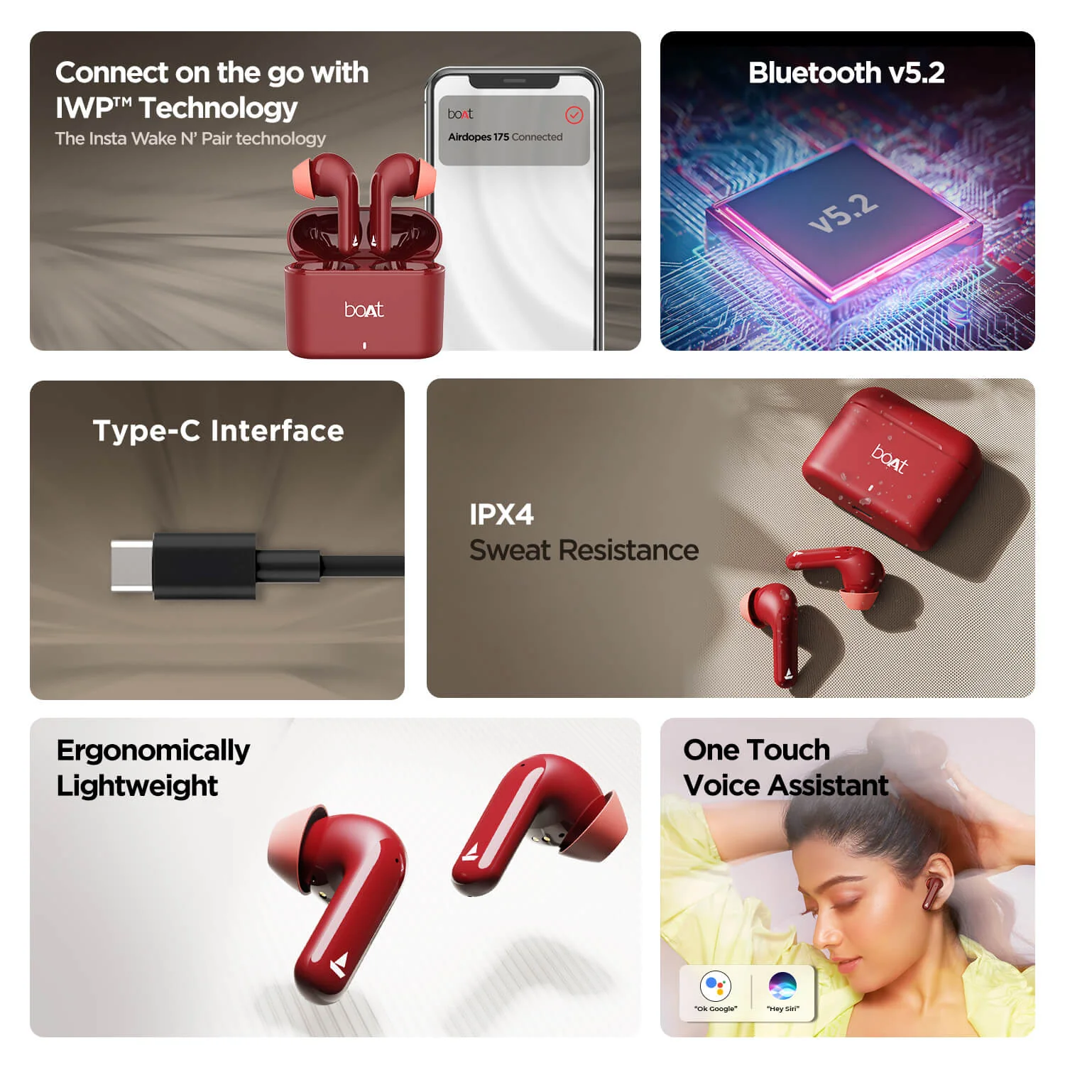 boAt Airdopes 175 |TWS Earbuds10mm drivers, Quad mics with ENx™️ Technology, Bluetooth v5.2, IPX4 Sweat & Water Resistance, ASAP™  Fast Charge - Image 10